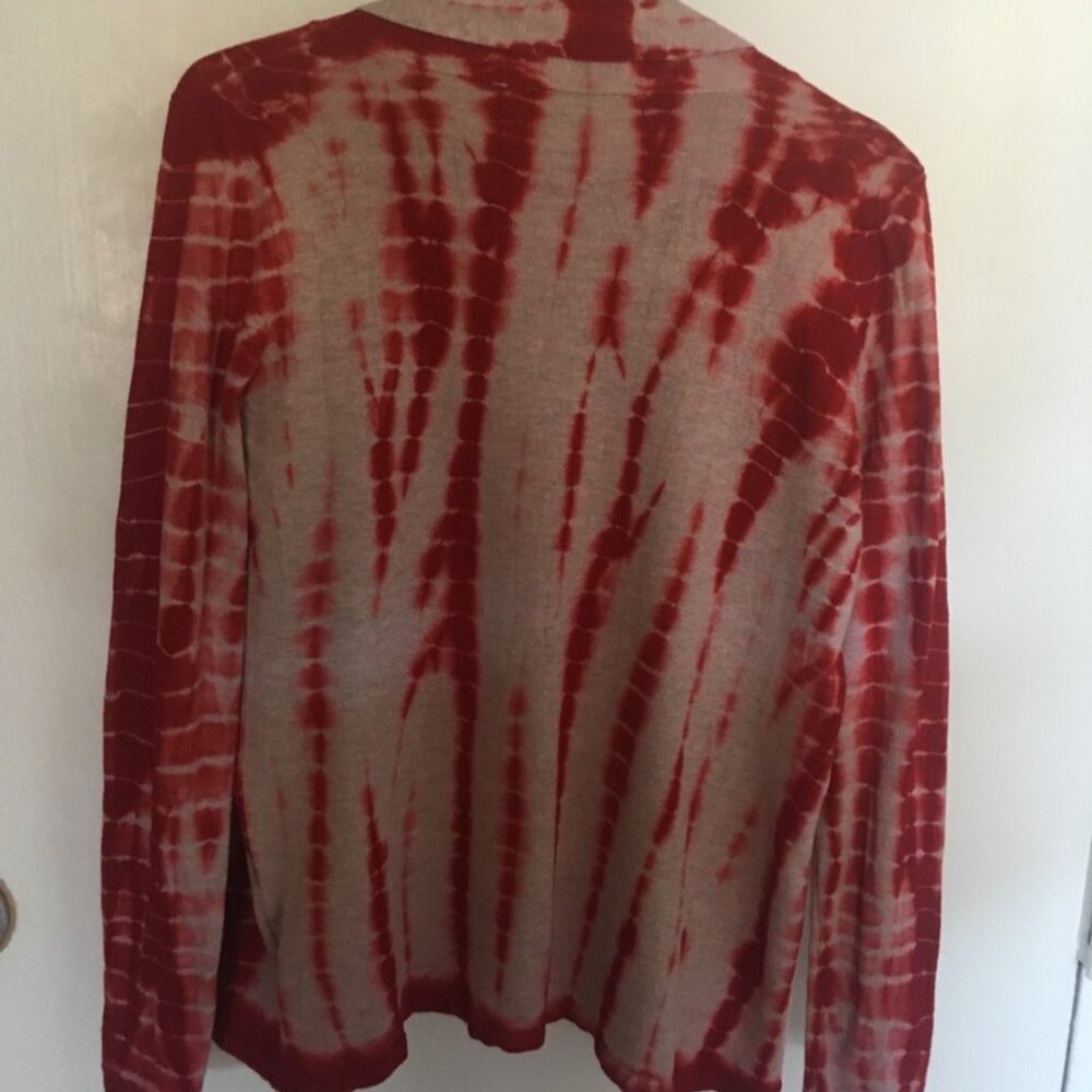 Tie-dye Red/Cream Open Cardigan Jacket Size M Rayon/Nylon Long Sleeves - Picture 2 of 6